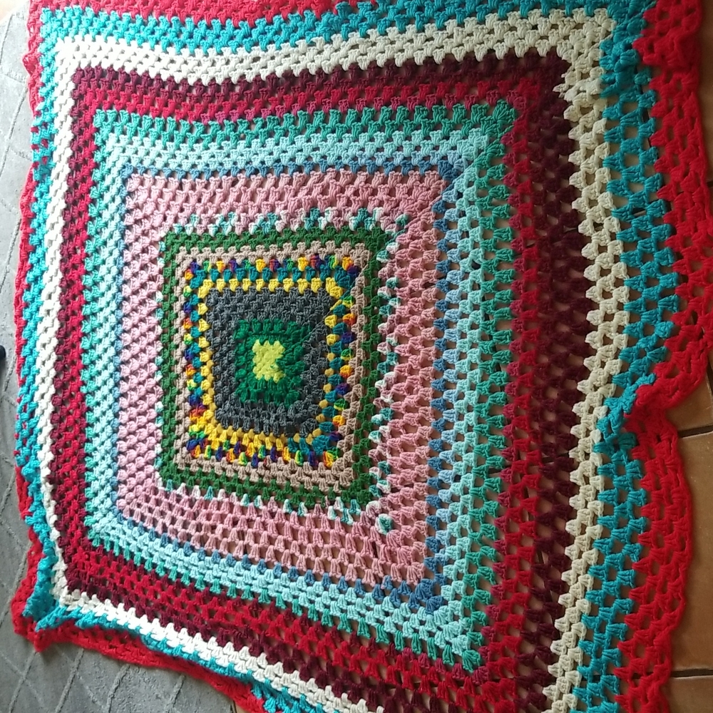 Vintage Handmade Granny Knit Afghan Blanket